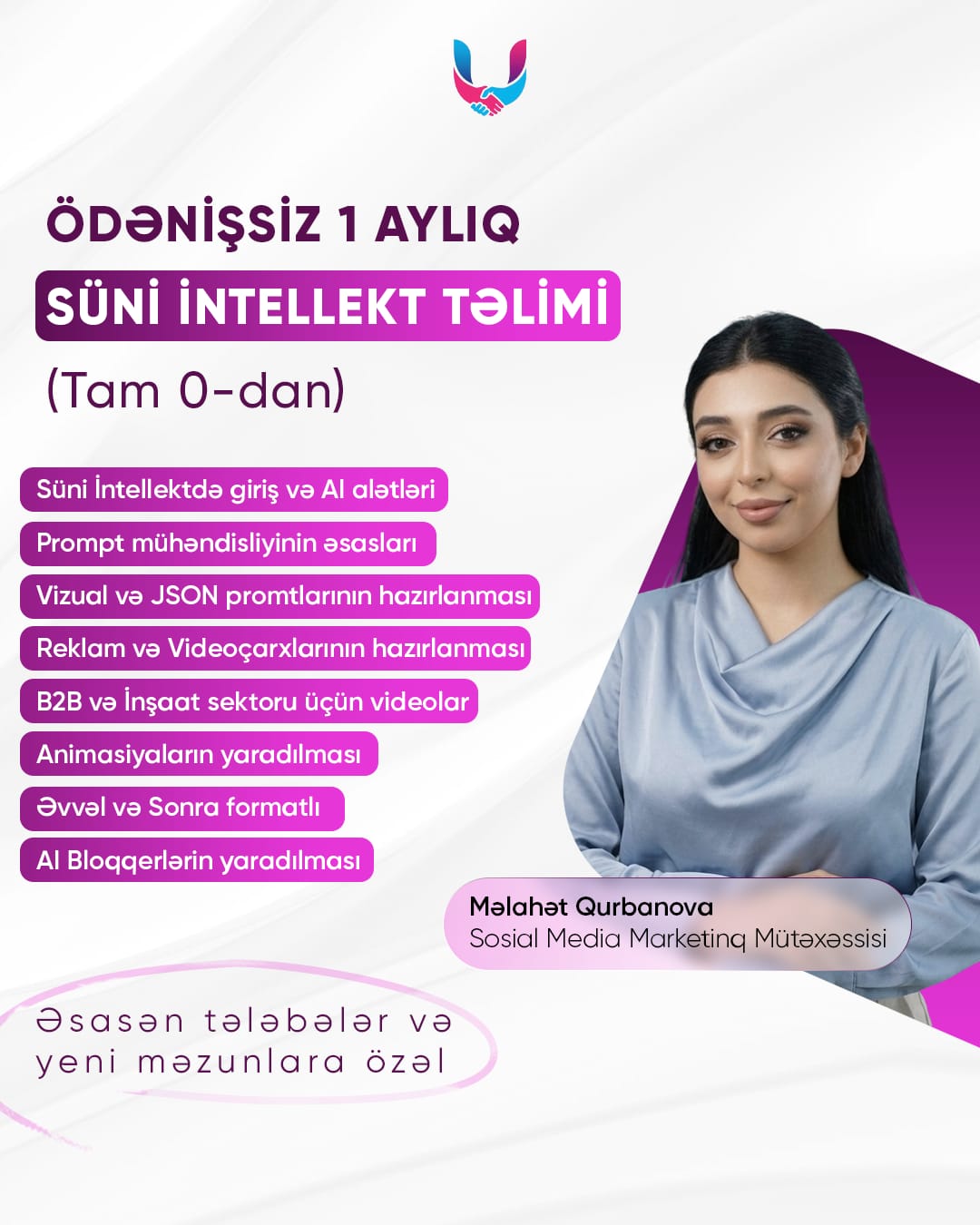  1 aylıq ödənişsiz “Süni intellekt ” təlimi təlimi