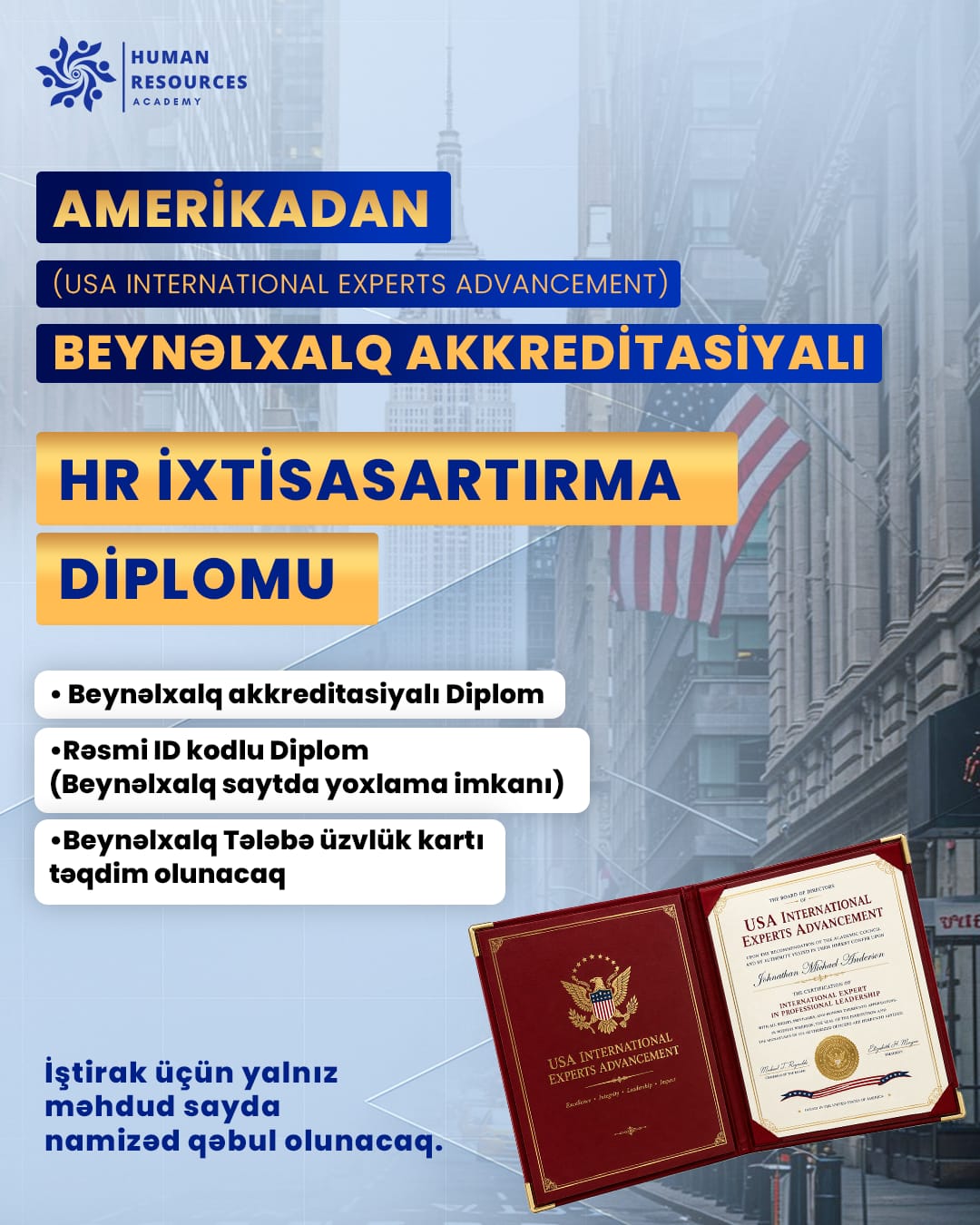 Amerikadan Beynəlxalq HR  ixtisasartırma diplomu kursu və təlimi